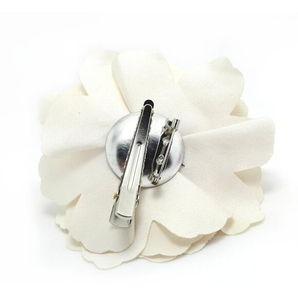Camellias Flower Hair Clip Brooch Pin Cream Elegant Accessory Women